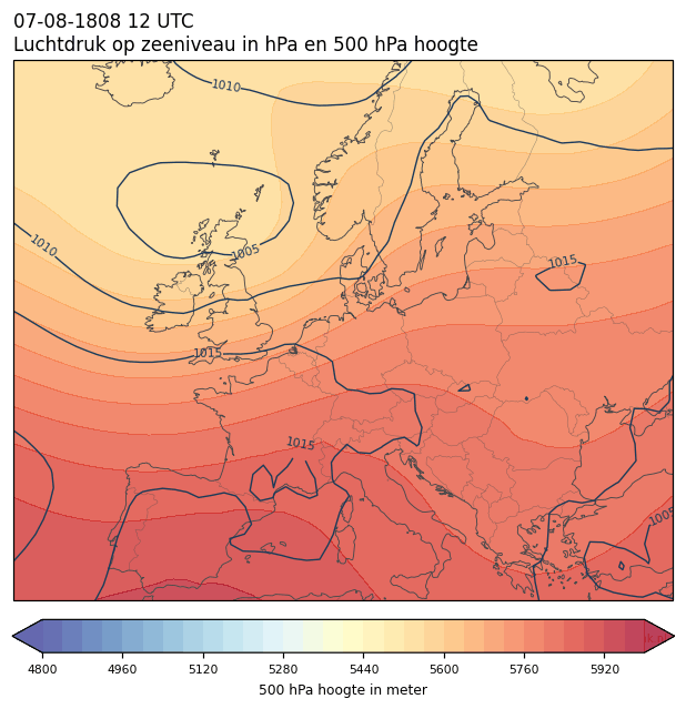 Weerkaart van 7 augustus 1808 om 12 UTC