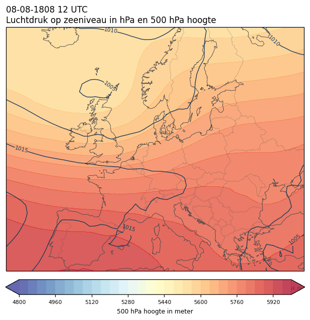 Weerkaart van 8 augustus 1808 om 12 UTC