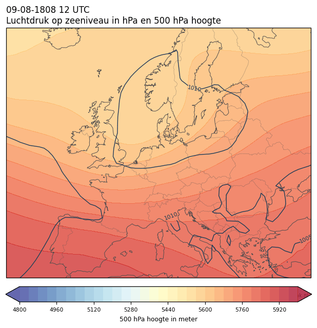 Weerkaart van 9 augustus 1808 om 12 UTC