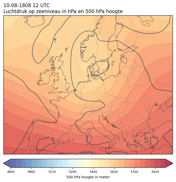 Weerkaart van 10 augustus 1808 om 12 UTC