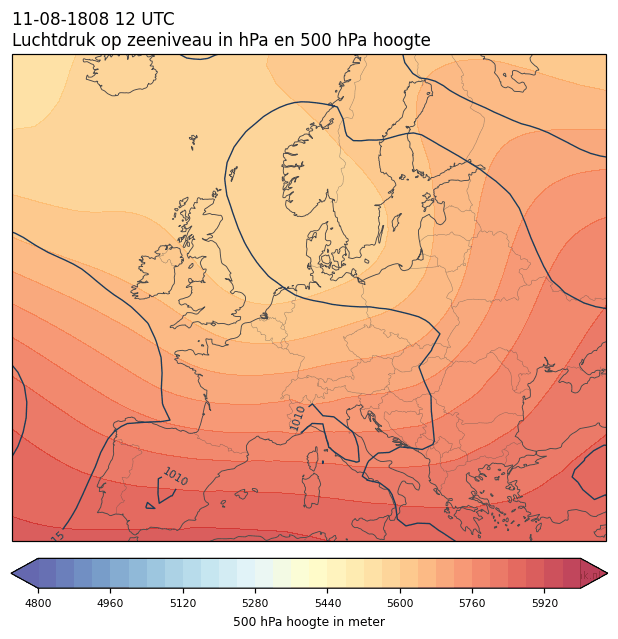 Weerkaart van 11 augustus 1808 om 12 UTC