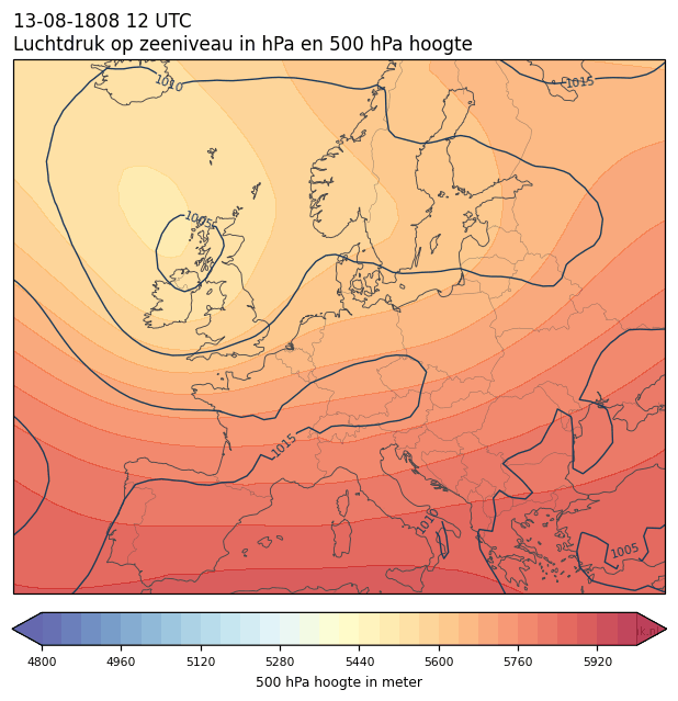 Weerkaart van 13 augustus 1808 om 12 UTC