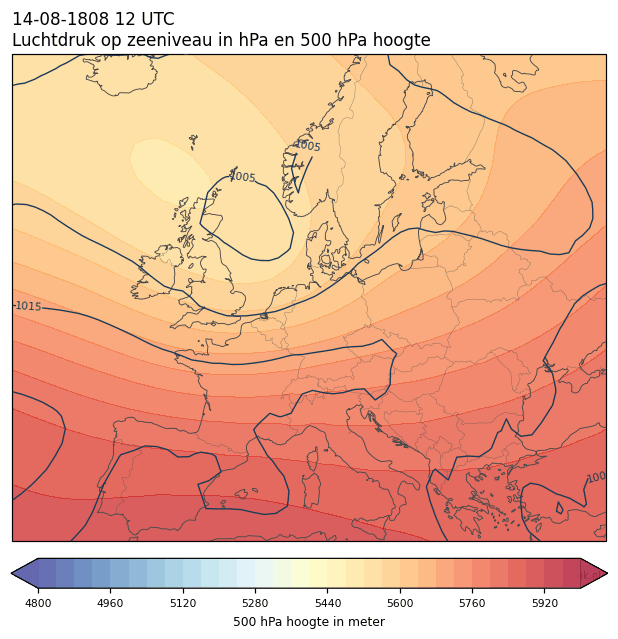 Weerkaart van 14 augustus 1808 om 12 UTC