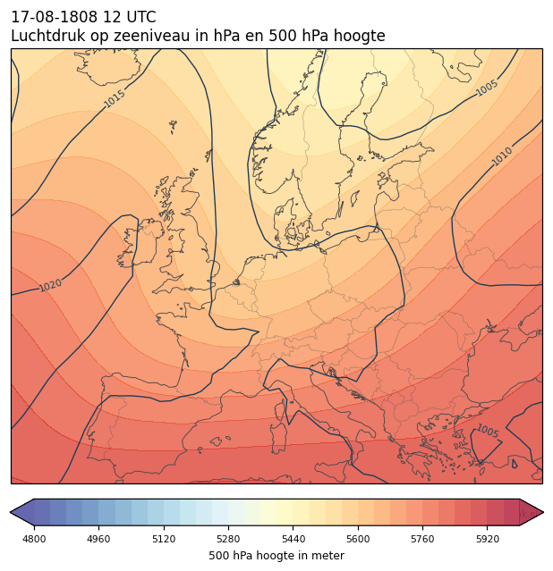 Weerkaart van 17 augustus 1808 om 12 UTC