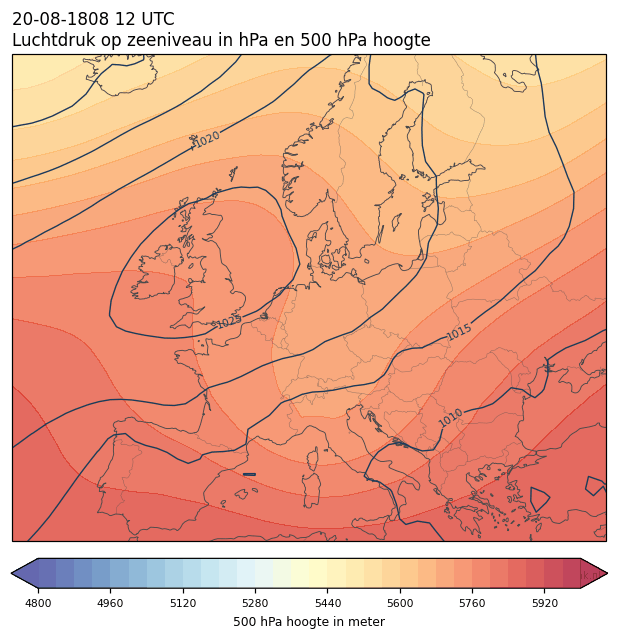 Weerkaart van 20 augustus 1808 om 12 UTC