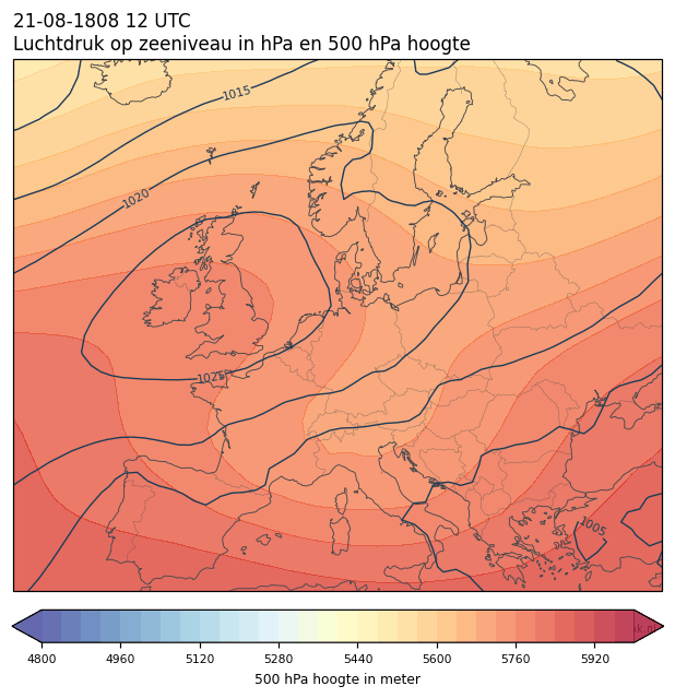 Weerkaart van 21 augustus 1808 om 12 UTC