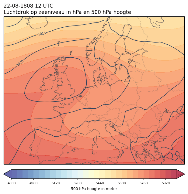 Weerkaart van 22 augustus 1808 om 12 UTC