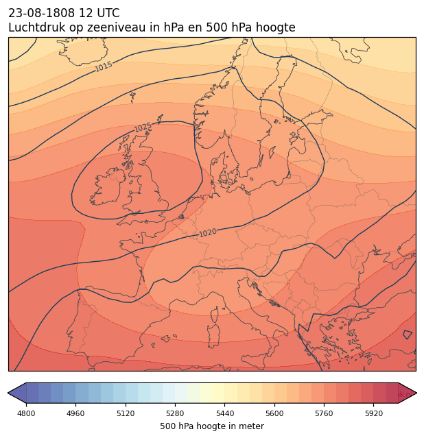 Weerkaart van 23 augustus 1808 om 12 UTC