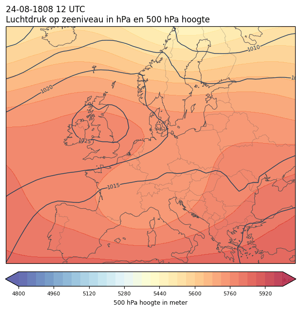 Weerkaart van 24 augustus 1808 om 12 UTC