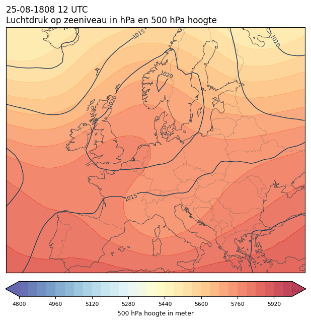Weerkaart van 25 augustus 1808 om 12 UTC