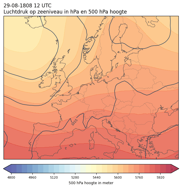 Weerkaart van 29 augustus 1808 om 12 UTC