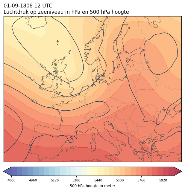 Weerkaart van 1 september 1808 om 12 UTC