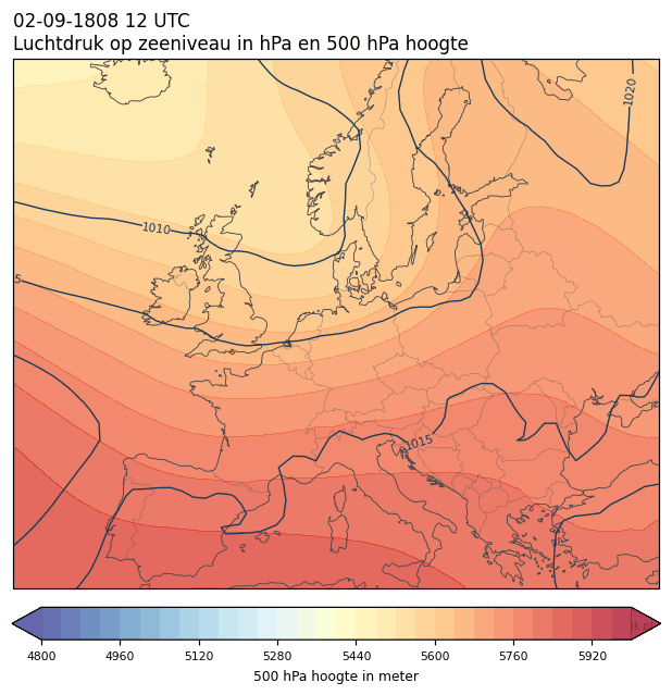 Weerkaart van 2 september 1808 om 12 UTC