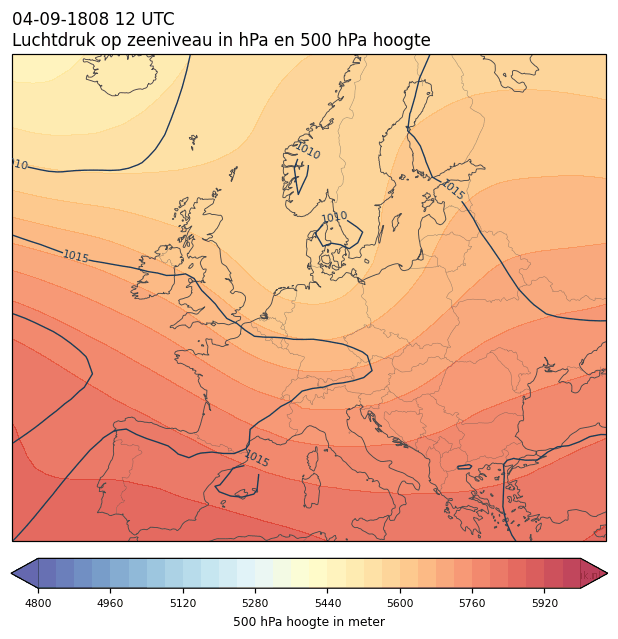 Weerkaart van 4 september 1808 om 12 UTC