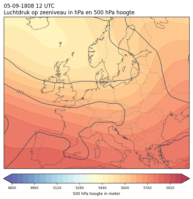 Weerkaart van 5 september 1808 om 12 UTC