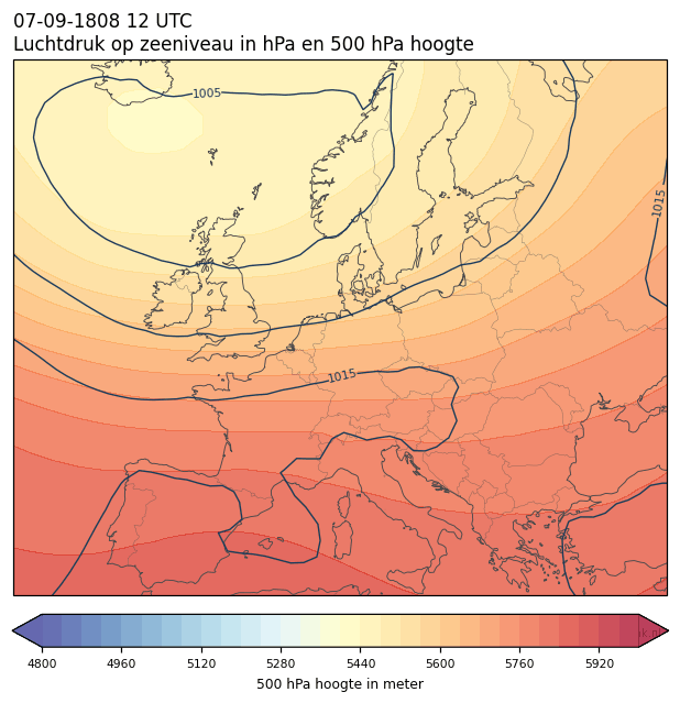 Weerkaart van 7 september 1808 om 12 UTC