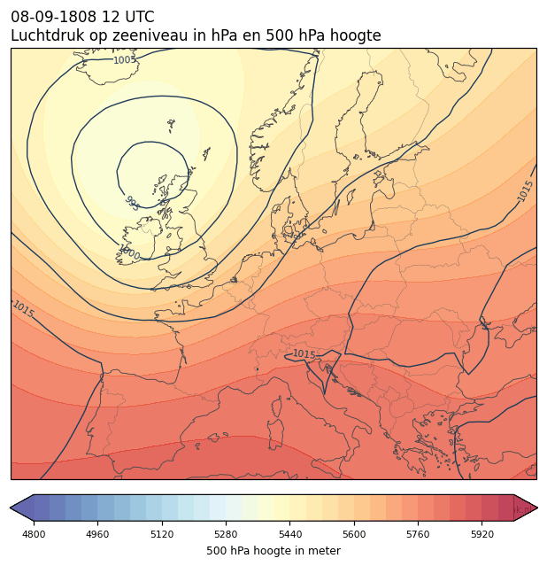 Weerkaart van 8 september 1808 om 12 UTC