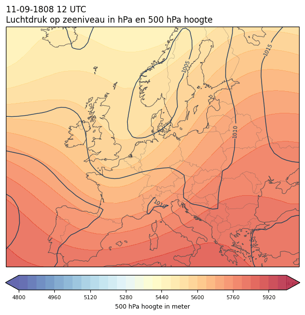Weerkaart van 11 september 1808 om 12 UTC