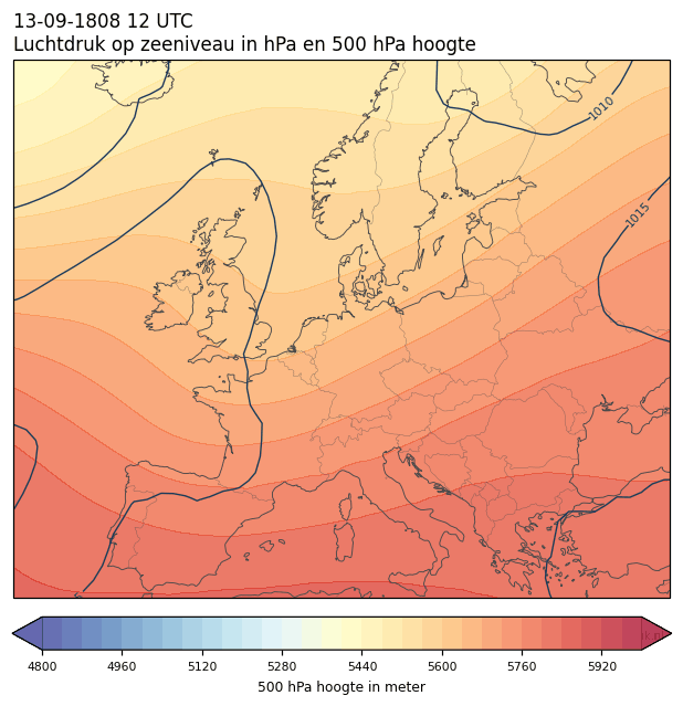 Weerkaart van 13 september 1808 om 12 UTC