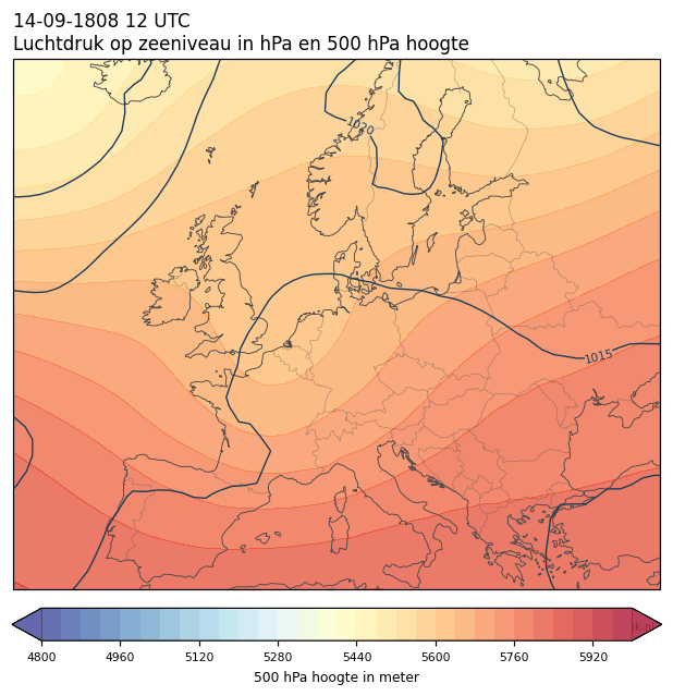 Weerkaart van 14 september 1808 om 12 UTC