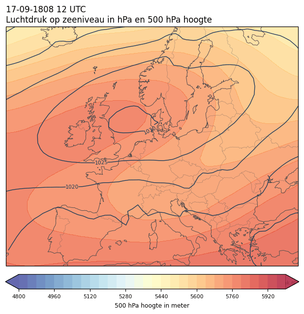 Weerkaart van 17 september 1808 om 12 UTC
