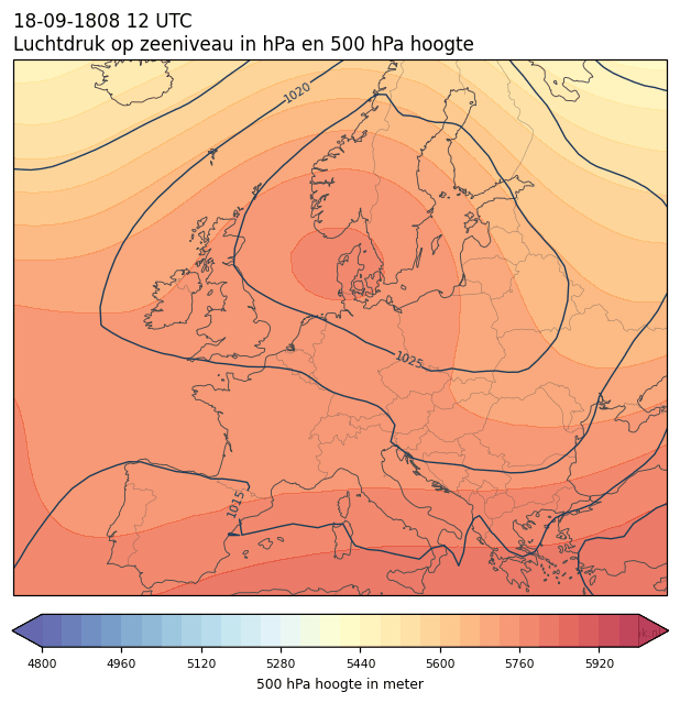 Weerkaart van 18 september 1808 om 12 UTC