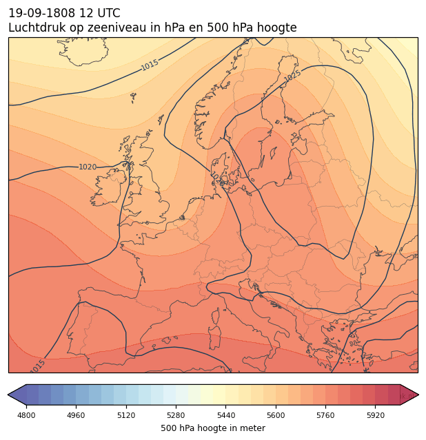 Weerkaart van 19 september 1808 om 12 UTC