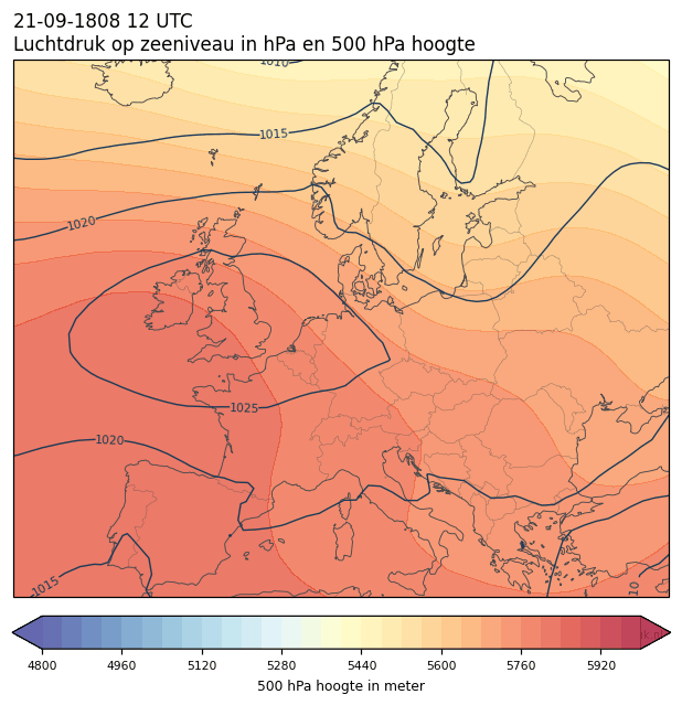 Weerkaart van 21 september 1808 om 12 UTC