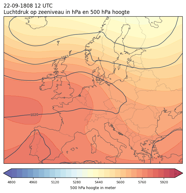 Weerkaart van 22 september 1808 om 12 UTC