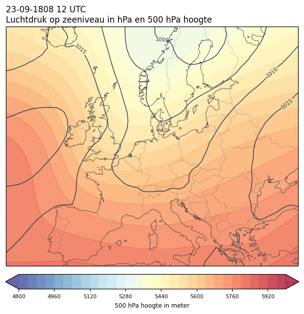 Weerkaart van 23 september 1808 om 12 UTC