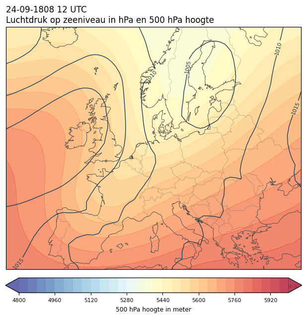 Weerkaart van 24 september 1808 om 12 UTC