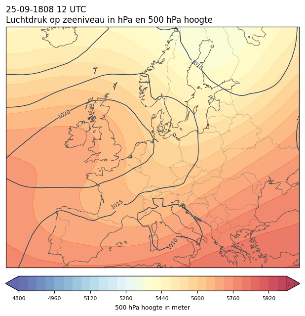 Weerkaart van 25 september 1808 om 12 UTC