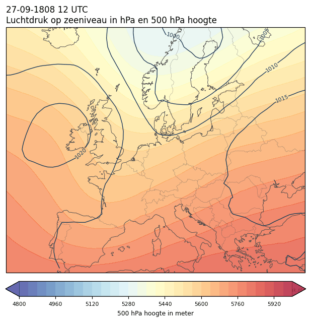 Weerkaart van 27 september 1808 om 12 UTC