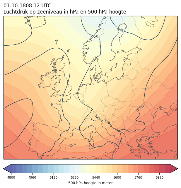 Weerkaart van 1 oktober 1808 om 12 UTC