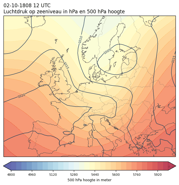 Weerkaart van 2 oktober 1808 om 12 UTC