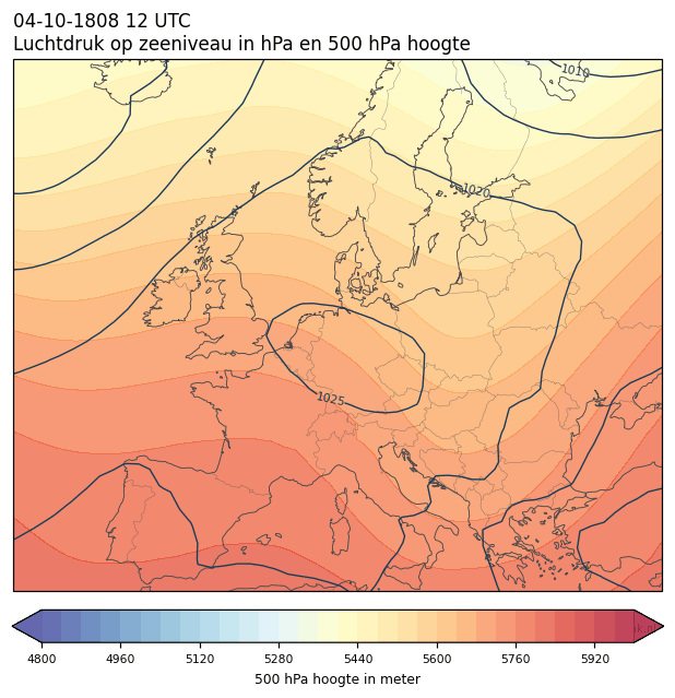 Weerkaart van 4 oktober 1808 om 12 UTC