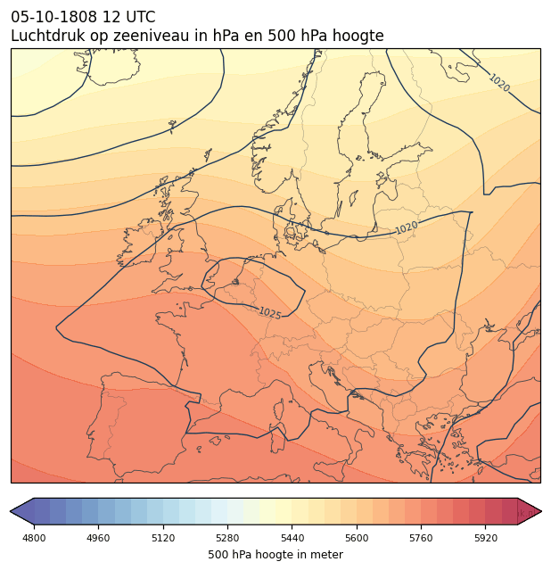 Weerkaart van 5 oktober 1808 om 12 UTC