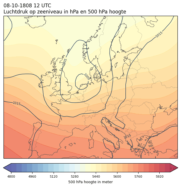 Weerkaart van 8 oktober 1808 om 12 UTC
