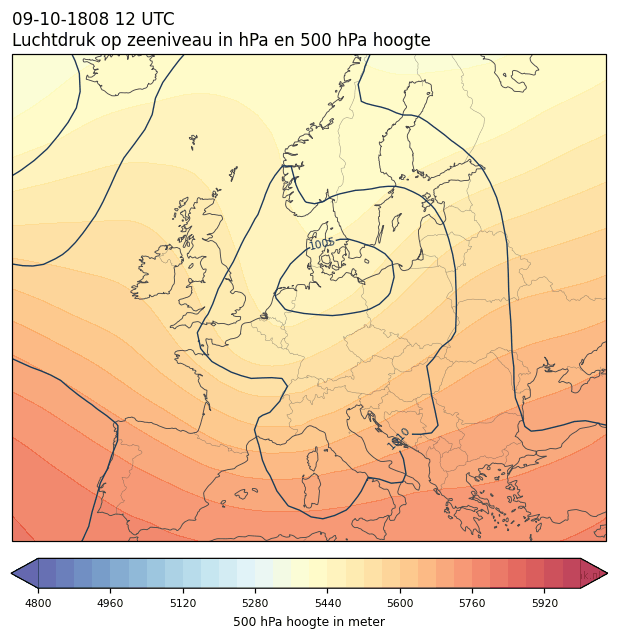 Weerkaart van 9 oktober 1808 om 12 UTC