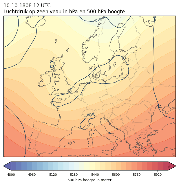 Weerkaart van 10 oktober 1808 om 12 UTC