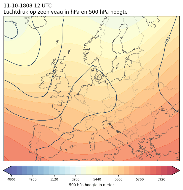 Weerkaart van 11 oktober 1808 om 12 UTC