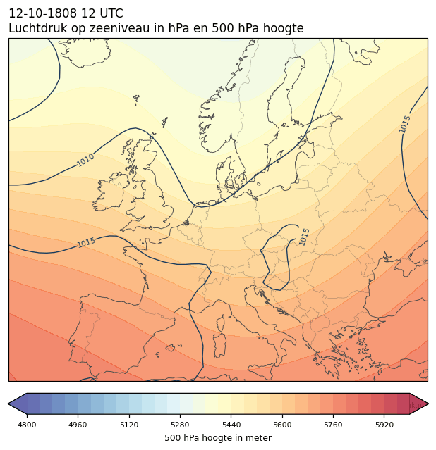 Weerkaart van 12 oktober 1808 om 12 UTC