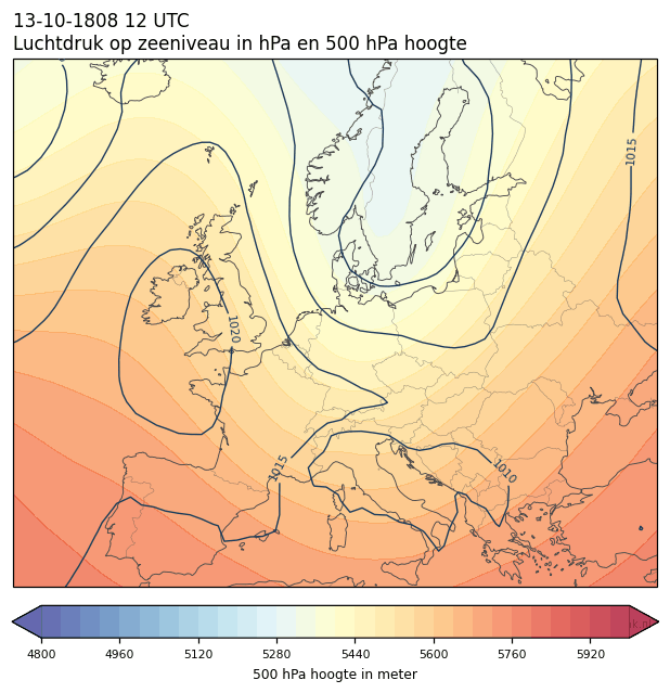Weerkaart van 13 oktober 1808 om 12 UTC