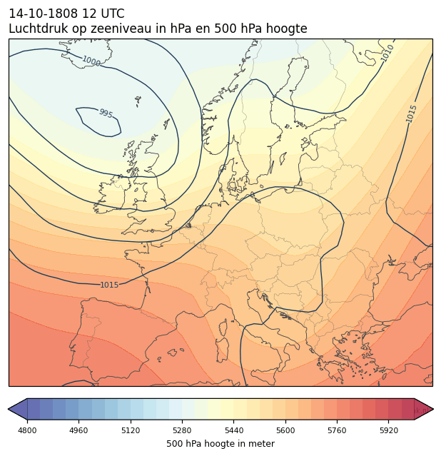 Weerkaart van 14 oktober 1808 om 12 UTC