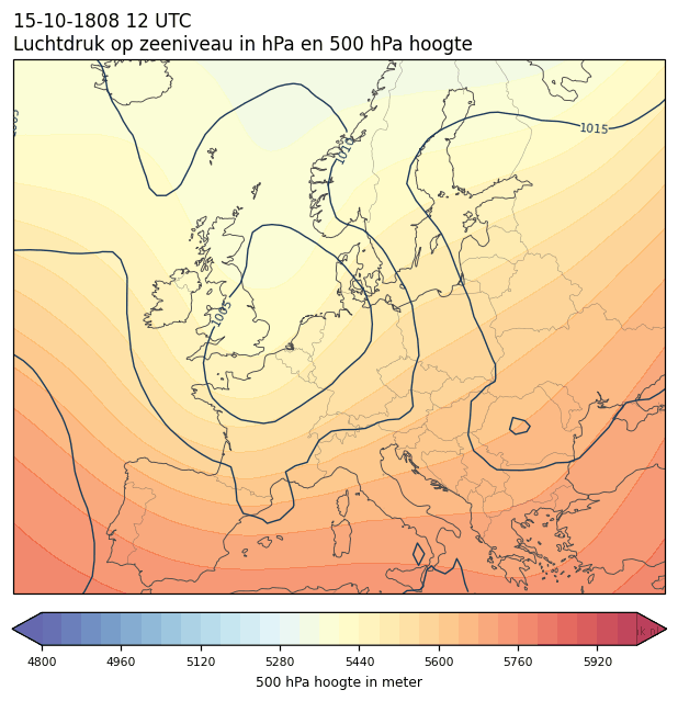 Weerkaart van 15 oktober 1808 om 12 UTC