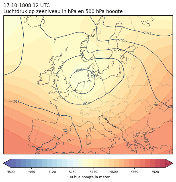 Weerkaart van 17 oktober 1808 om 12 UTC