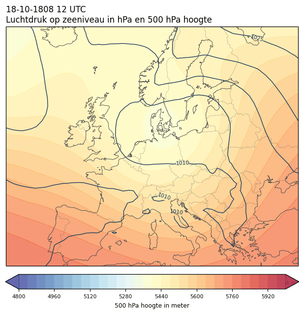 Weerkaart van 18 oktober 1808 om 12 UTC