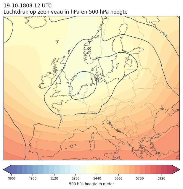 Weerkaart van 19 oktober 1808 om 12 UTC
