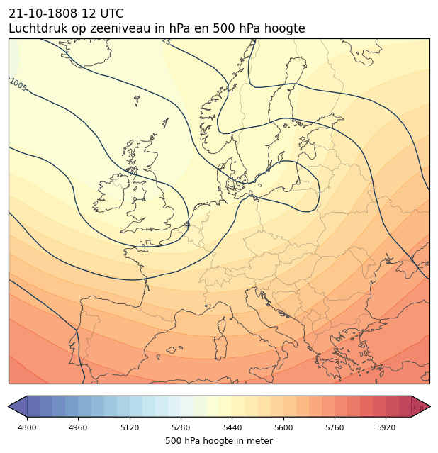 Weerkaart van 21 oktober 1808 om 12 UTC