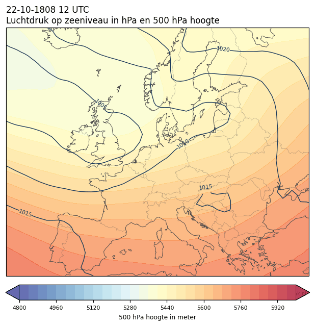 Weerkaart van 22 oktober 1808 om 12 UTC